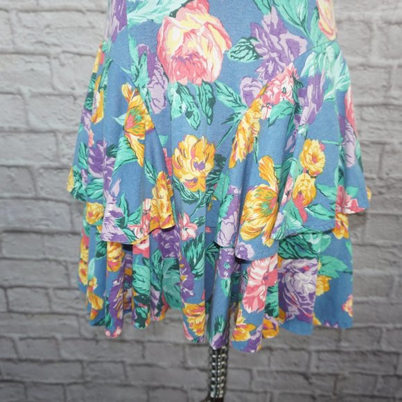 Vintage 90s Floral Mini Ruffle Dress - Picture 2 of 9